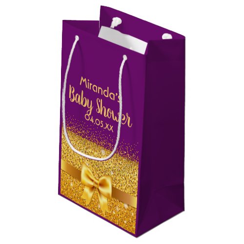 Baby Shower purple gold monogram girl Small Gift Bag