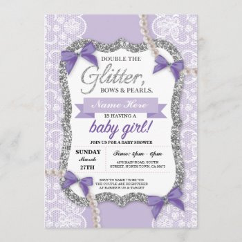 Baby Shower Purple Lace Glitter Bow Girl Invite by WOWWOWMEOW at Zazzle