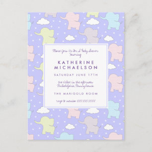 BABY SHOWER Purple Pastel Elephants Postcard