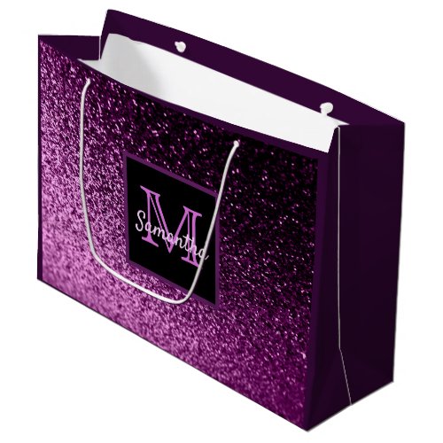 Baby Shower purple pink glitter monogram name Large Gift Bag