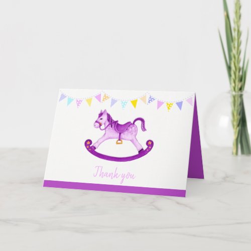 Baby shower purple rocking horse watercolor art card