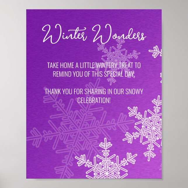 Baby Shower Purple Snowflakes Favors Sign (Front)