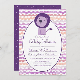 BABY SHOWER Purple Watercolor Lion Invitation