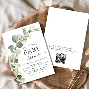 Baby Shower QR Code Greenery Eucalyptus Invitation