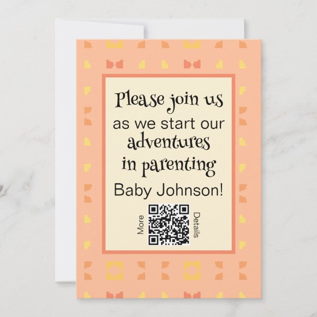 Baby Shower QR Code Peach Yellow Geometric  Invitation (Front)