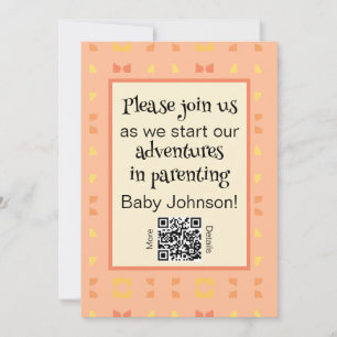 Baby Shower QR Code Peach Yellow Geometric  Invitation