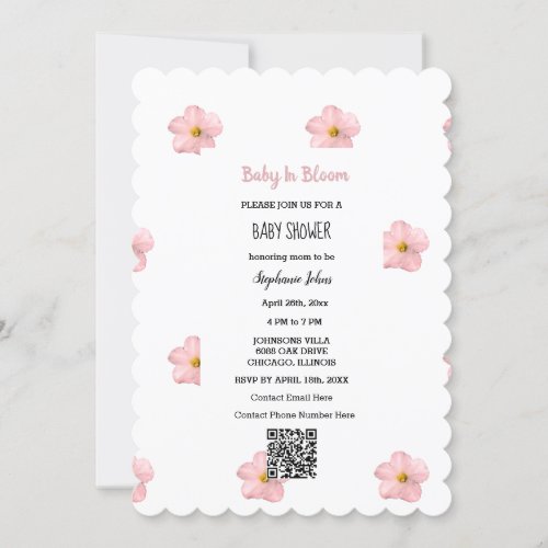 Baby Shower QR Code Pink Floral Baby In Bloom Cute Invitation