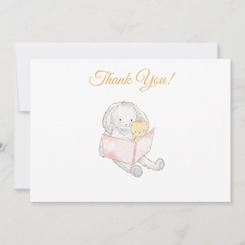 *~* Baby Shower Rabbit Bunny Reading to Teddy Thank You Card