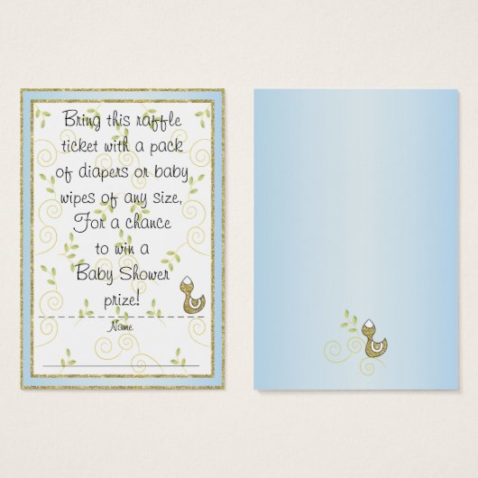 Baby Shower Raffle Ticket/BLUE/Gold Birds (Front & Back)