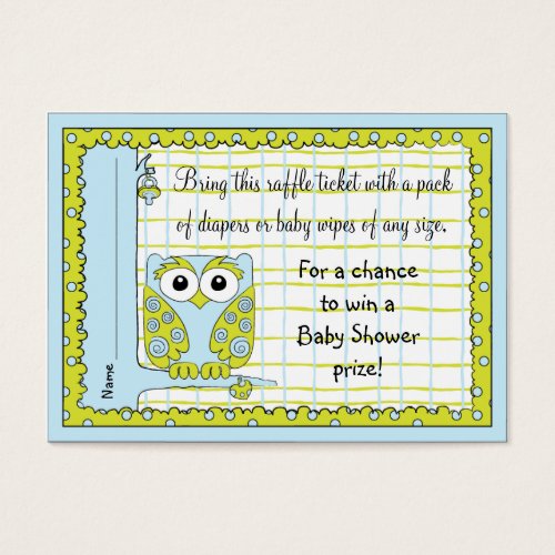 Baby Shower Raffle TicketBlue Green Owl