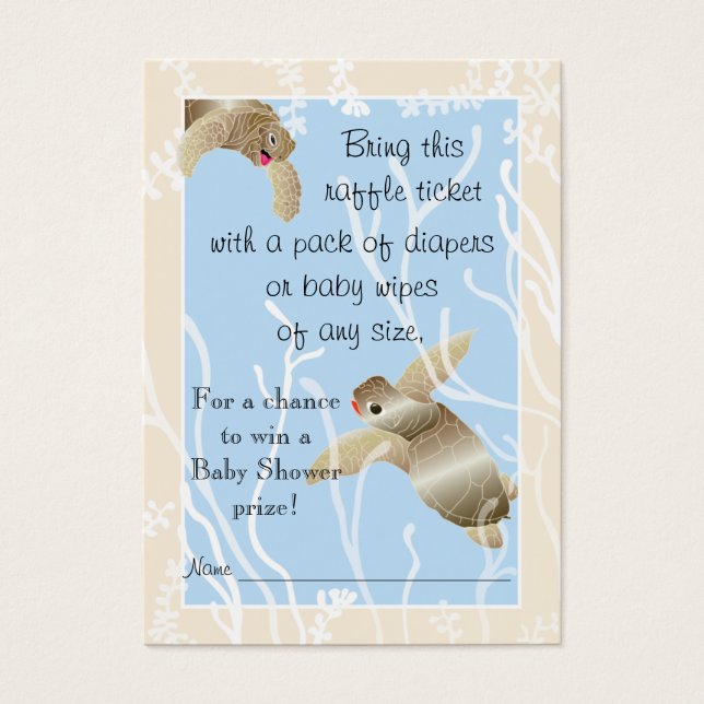 Baby Shower Raffle Ticket/Cream/Blue Turtle (Front)