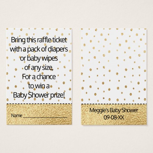 Baby Shower Raffle Ticket/Gold Baby Penguin (Front & Back)