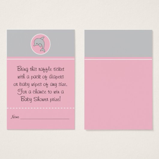 Baby Shower Raffle Ticket/Grey Pink Dolphin (Front & Back)