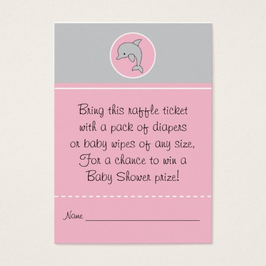 Baby Shower Raffle Ticket/Grey Pink Dolphin (Front)