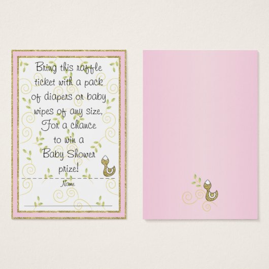 Baby Shower Raffle Ticket/PINK/Gold Birds (Front & Back)
