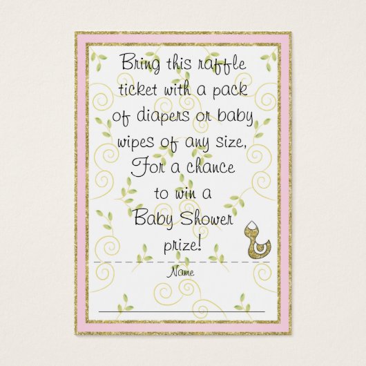 Baby Shower Raffle Ticket/PINK/Gold Birds (Front)