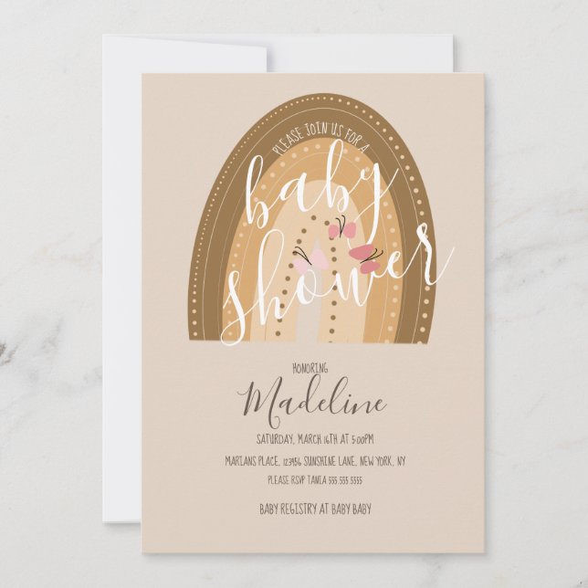 Baby Shower Rainbow  Butterflies Bohemian  Invitation (Front)