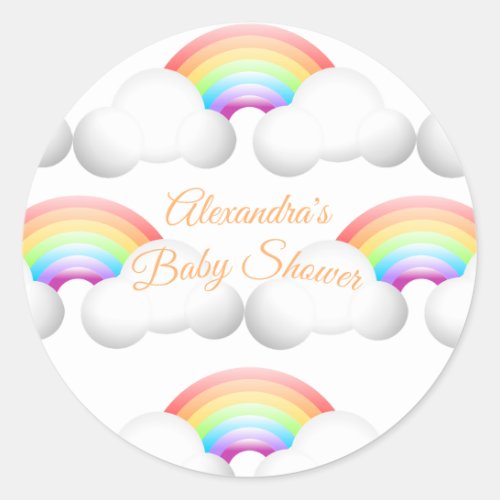Baby Shower Rainbow Clouds Colorful Classic Round Sticker