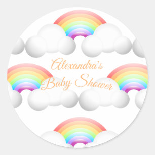 Baby Shower Rainbow Clouds Colorful Classic Round Sticker