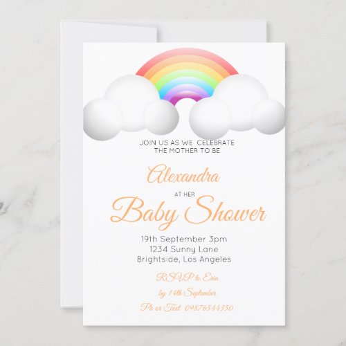 Baby Shower Rainbow Clouds Colorful Invitation