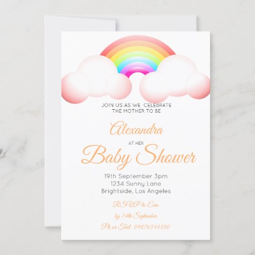 Baby Shower Rainbow Clouds Colorful Pink Invitation