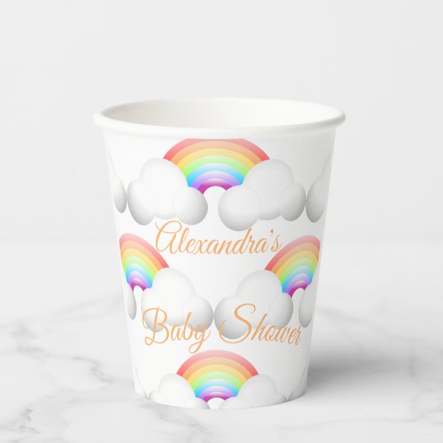 Baby Shower Rainbow Clouds Gender Neutral Paper Cups (Front)
