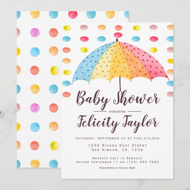 Baby Shower Rainbow Dots Umbrella Invitation (Front/Back)