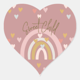 Baby Shower Rainbow Hearts Pink Heart Sticker