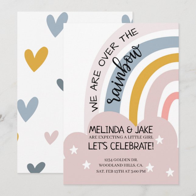 BABY SHOWER|RAINBOW INVITE|Coed Shower|Pastels Invitation (Front/Back)