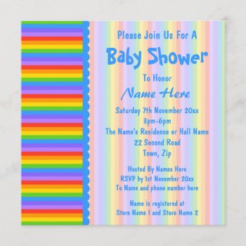 Baby Shower  Rainbow Stripes Pattern. Invitation by Metarla_Occasions at Zazzle