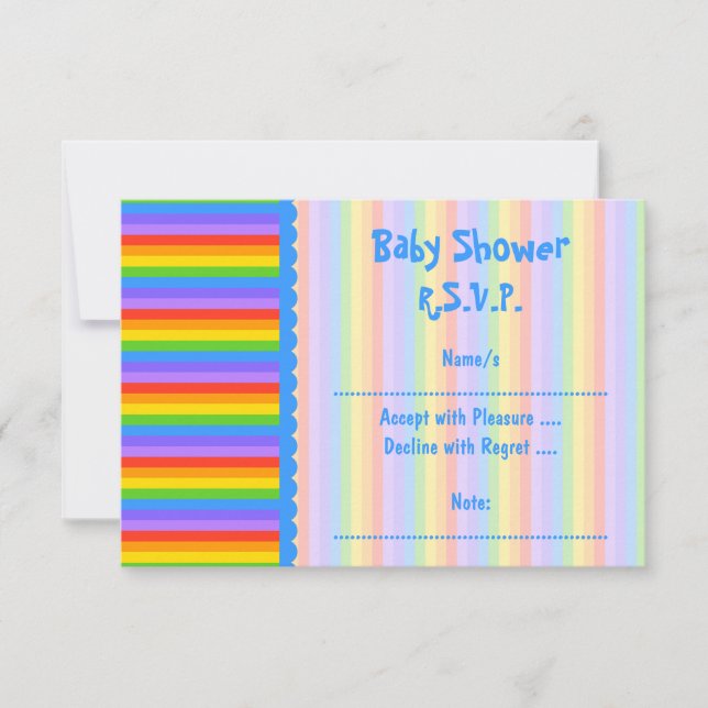 Baby Shower, Rainbow Stripes Pattern. RSVP Card (Front)