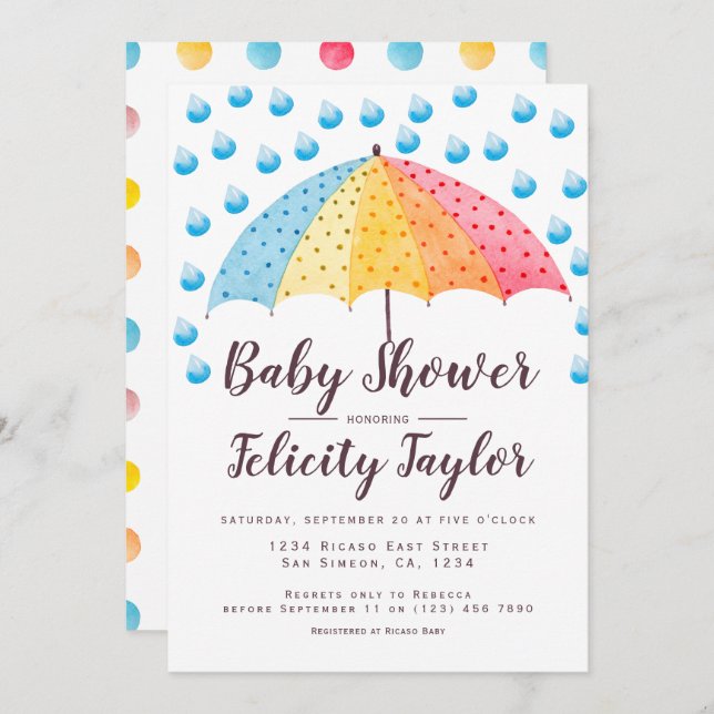 Baby Shower Rainbow Umbrella Invitation (Front/Back)
