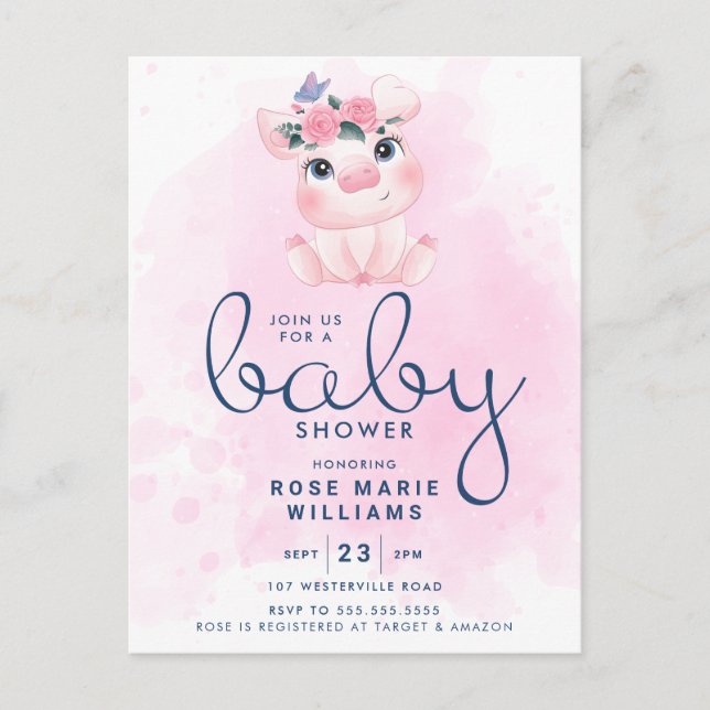 BABY SHOWER | Rainbow Watercolor Pig Postcard (Front)
