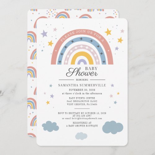 Baby Shower Rainbow Watercolor Script Invitation