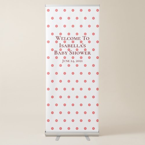 Baby Shower Red Floral Polka Dots Burgundy Welcome Retractable Banner