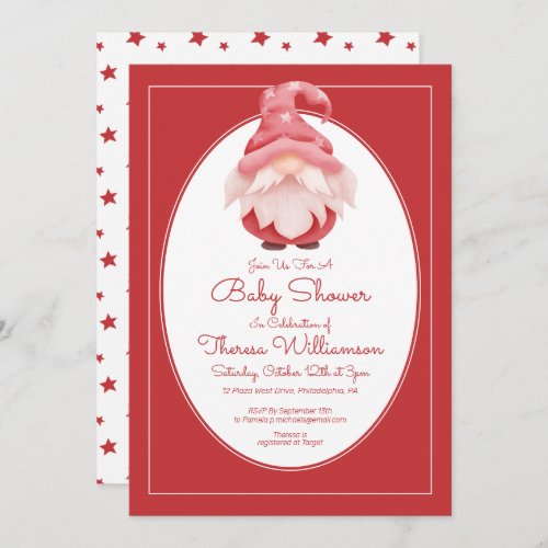 BABY SHOWER  Red Star Gnome Baby Shower Invitation