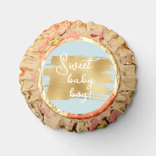 Baby Shower Reeses Miniature Labels Blue Gold Reeses Peanut Butter Cups