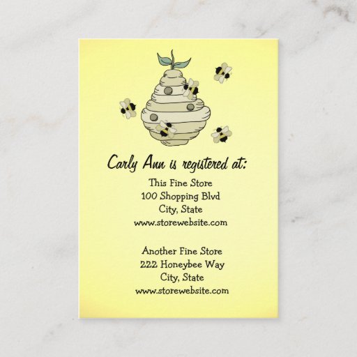 Customizable Baby Shower Registry Card Bee Theme Business Cards