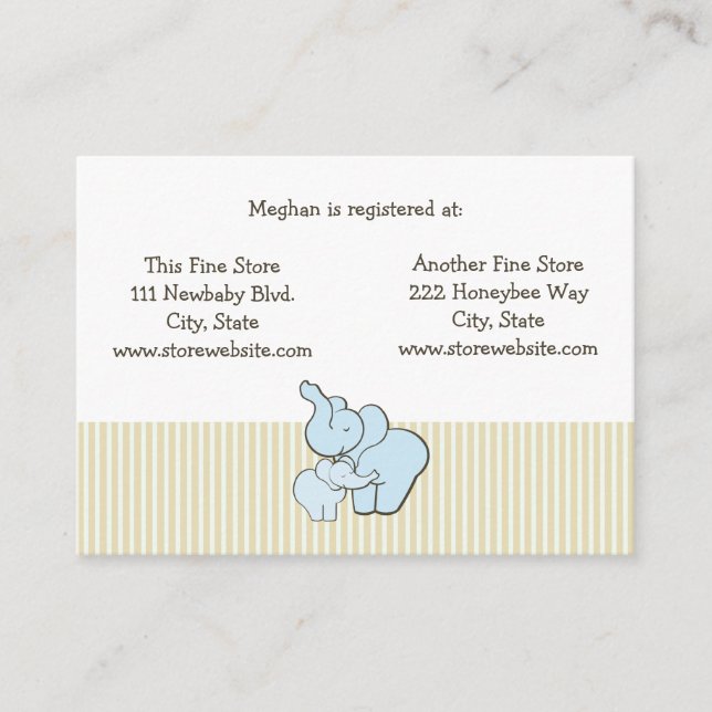 Baby Shower Registry Card Blue Elephant Hugs (Front)