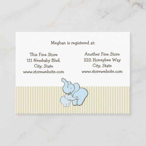 Baby Shower Registry Card Blue Elephant Hugs Business Card Template