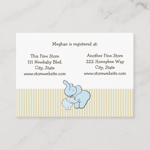 Customizable Baby Shower Registry Card Blue Elephant Hugs Business Card Template