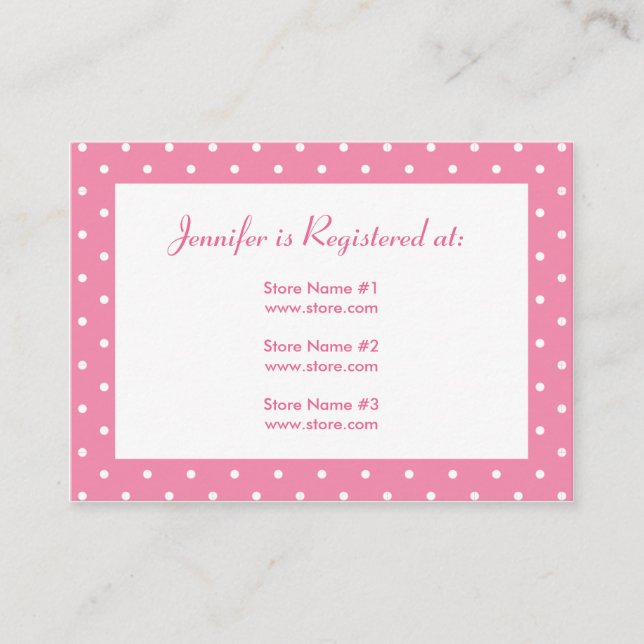 Baby Shower Registry Card with Date - Pink Dots (Front)