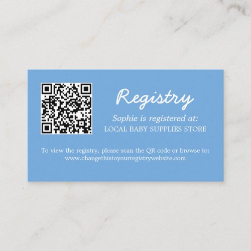 Baby Shower Registry QR Code Blue Enclosure Card