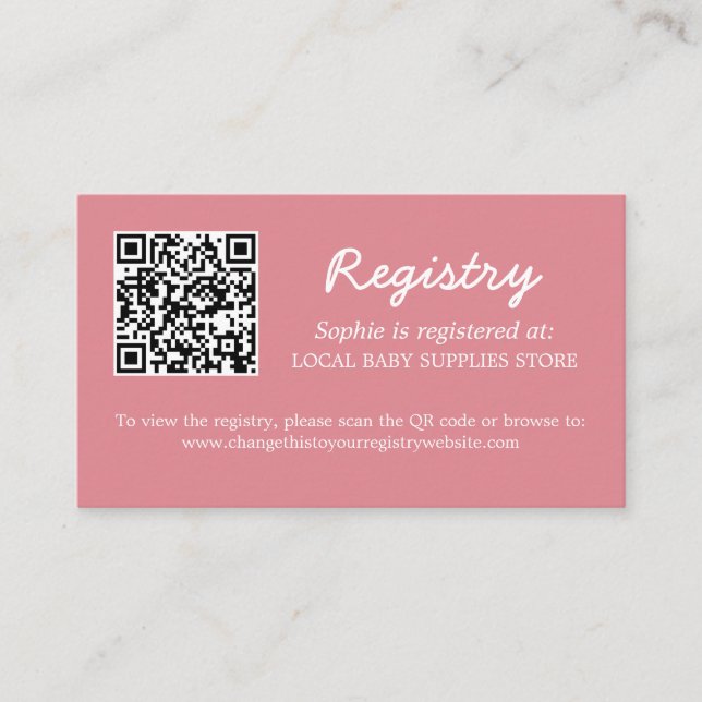 Baby Shower Registry QR Code Blush Pink Enclosure Card (Front)