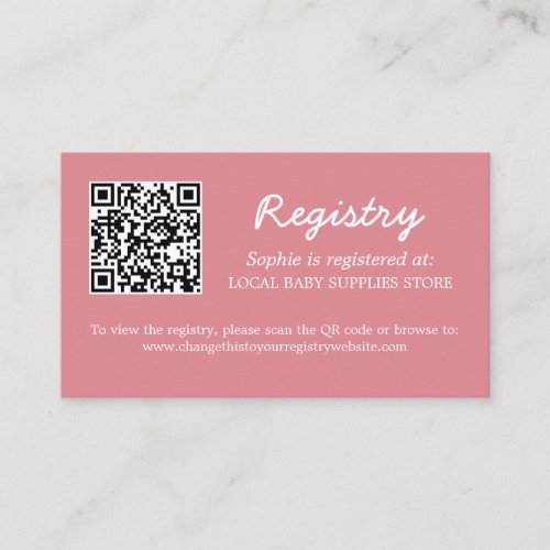 Baby Shower Registry QR Code Blush Pink Enclosure Card