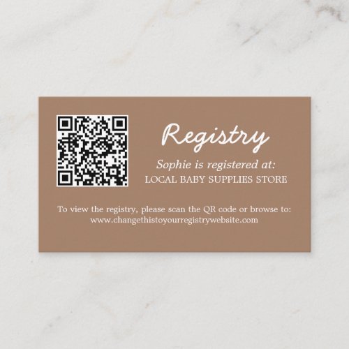 Baby Shower Registry QR Code Gentle Brown Enclosure Card