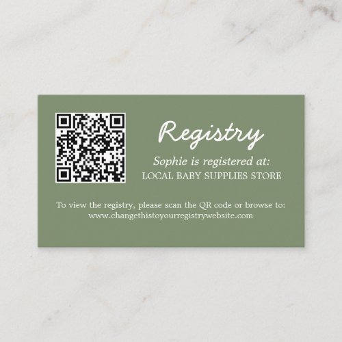 Baby Shower Registry QR Code Sage Green Enclosure Card
