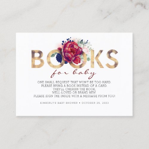 Baby Shower Request _ Burgundy Red Floral Business Card