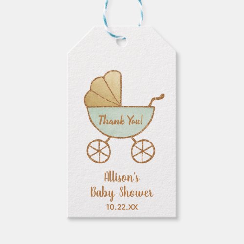 Baby Shower Retro Mint Carriage Cute Thank You Gift Tags