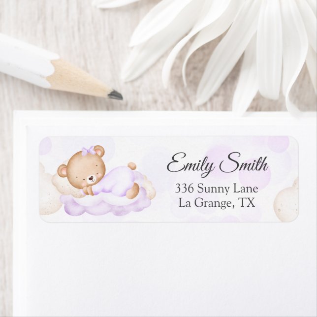 Baby Shower Return Address Label Lavender Bear  (Insitu)